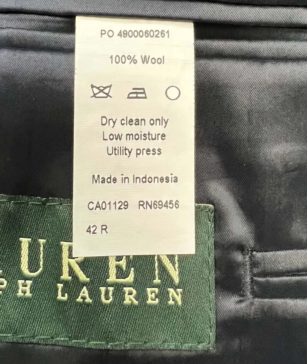 Lauren Ralph Lauren Men's Navy Blue Two-Button Wool Blazer Sport Coat with Gold
